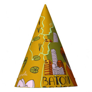 Illustrated Louisiana map: travel highlights. Party Hat