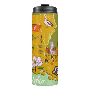 Illustrated Louisiana map: travel highlights. Thermal Tumbler