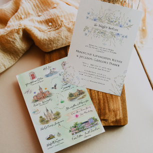 Illustrated Love Story Map Rehearsal Dinner Invitation