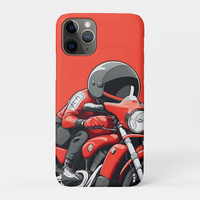 Illustrated Man Riding Retro Red Motorcycle Case-Mate iPhone Case (Back)