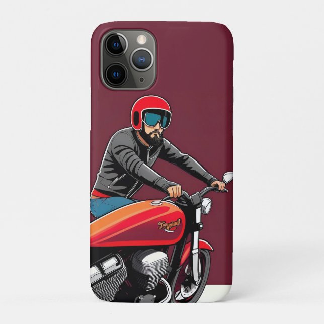 Illustrated Man Riding Retro Red Motorcycle Case-Mate iPhone Case (Back)