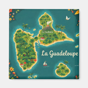 Illustrated Map Guadeloupe – Tropical Island Gua Magnet