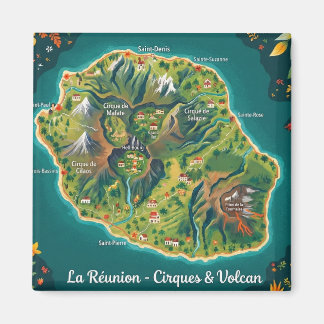 Illustrated Map La Réunion – Cirques & Volcano Magnet