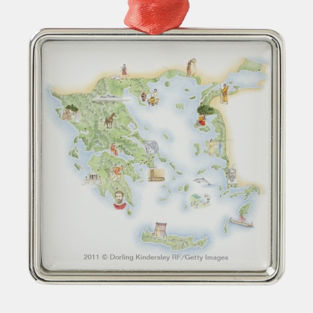 Illustrated map of Ancient Greece Metal Ornament (Front)