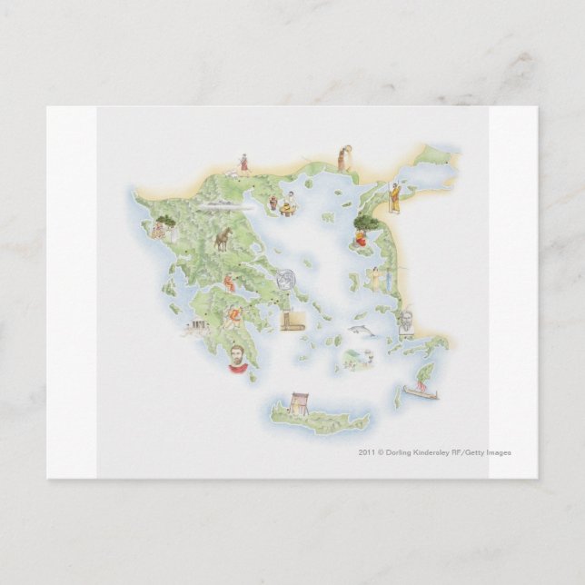 Illustrated map of Ancient Greece Postcard (Front)