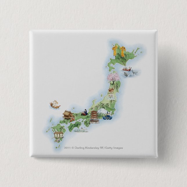 Illustrated map of ancient Japan Button (Front)