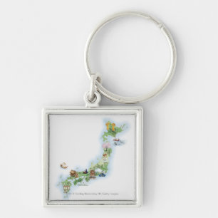 Illustrated map of ancient Japan Keychain