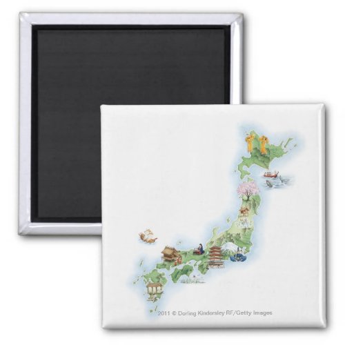 Illustrated map of ancient Japan Magnet