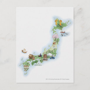 Illustrated map of ancient Japan Postcard