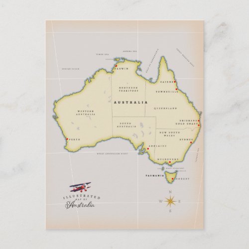 Illustrated map of Australia Postcard