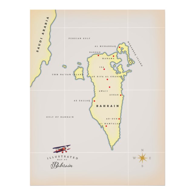 Illustrated Map of Bahrain Photo Print (Front)