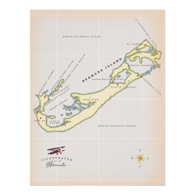 Illustrated map of Bermuda Photo Print (Front)