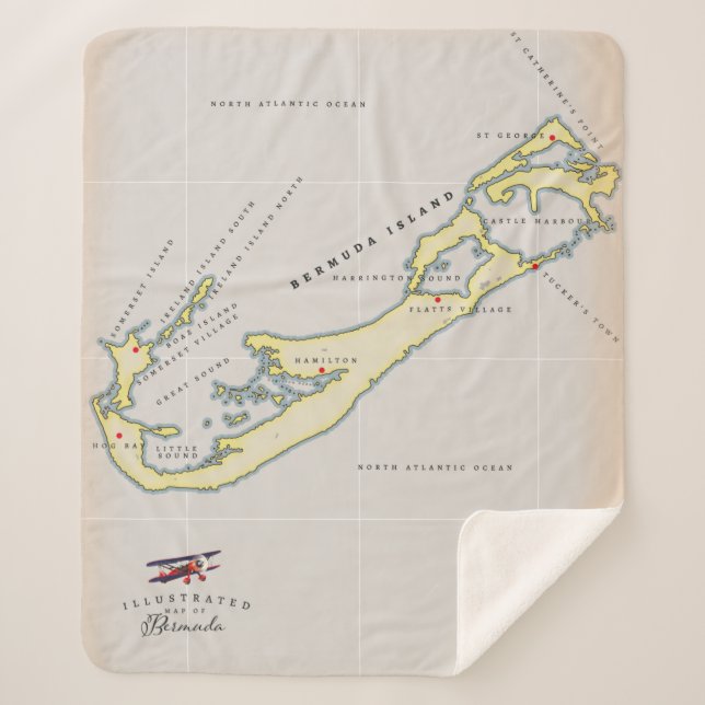 Illustrated map of Bermuda Sherpa Blanket (Front)