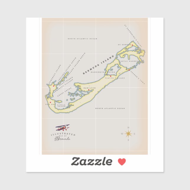 Illustrated map of Bermuda Sticker (Sheet)