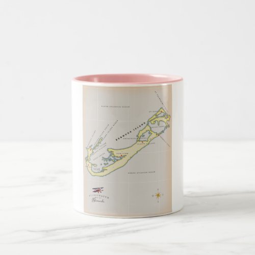 Illustrated map of Bermuda Two_Tone Coffee Mug
