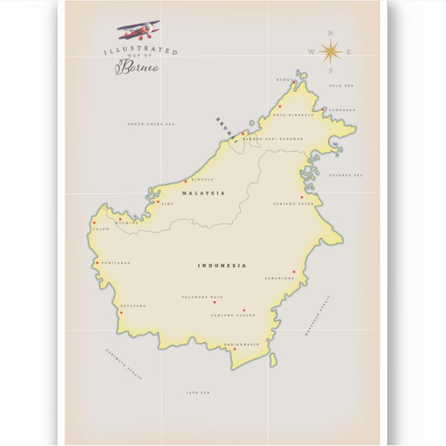 Illustrated map of Borneo Sticker (Front)