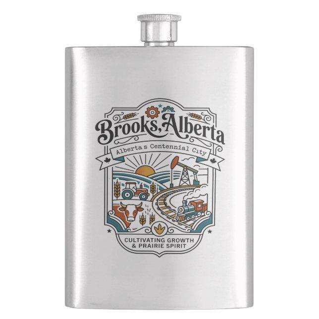 Illustrated Map of Brooks Alberta Canada Flask (Front)