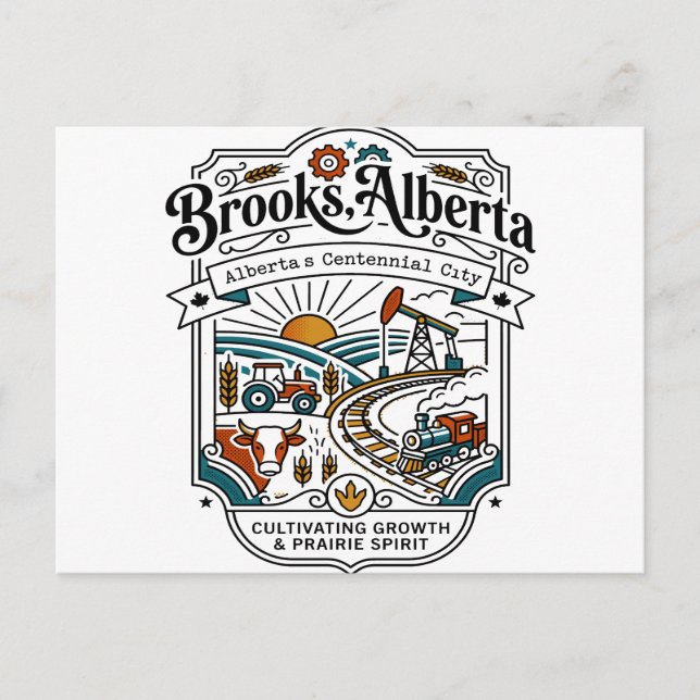 Illustrated Map of Brooks Alberta Canada Postcard (Front)