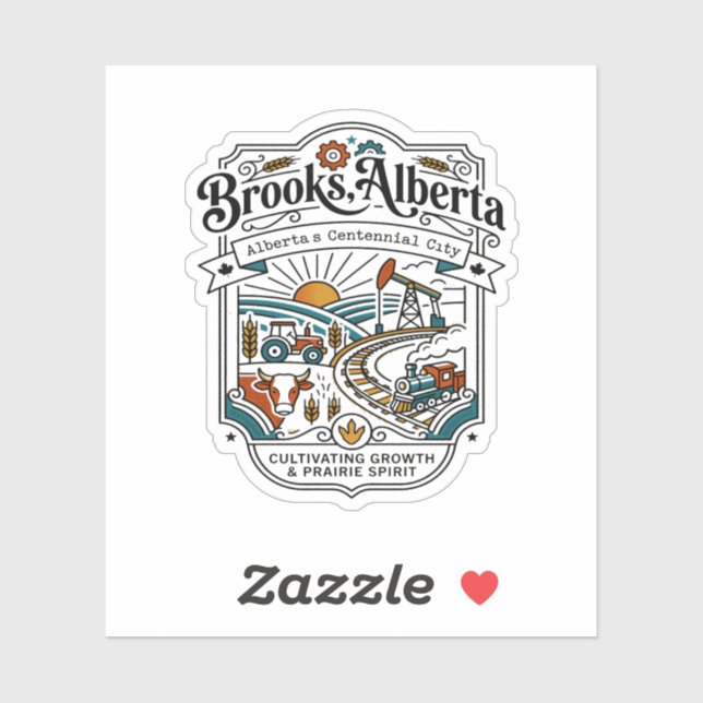 Illustrated Map of Brooks Alberta Canada Sticker (Sheet)