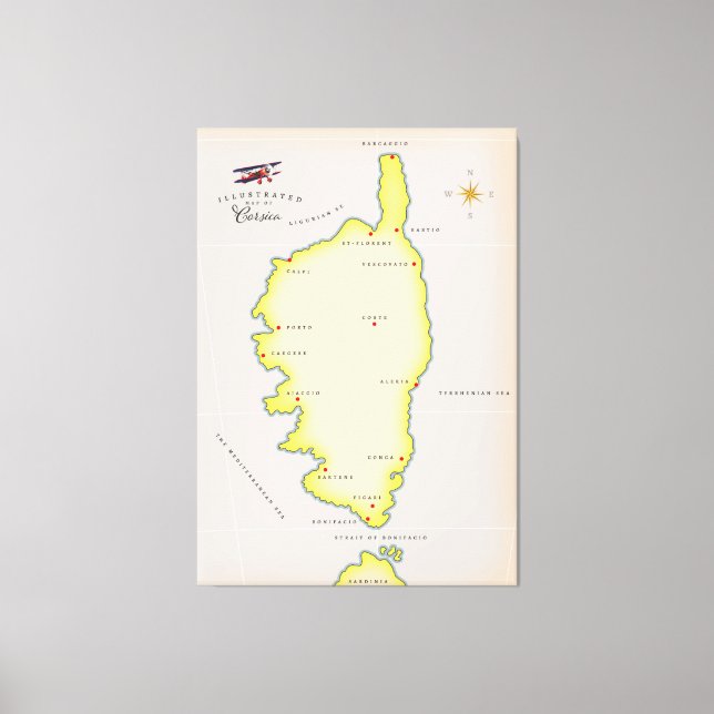 Illustrated map of Corsica Canvas Print (Front)
