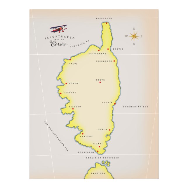 Illustrated map of Corsica Photo Print (Front)