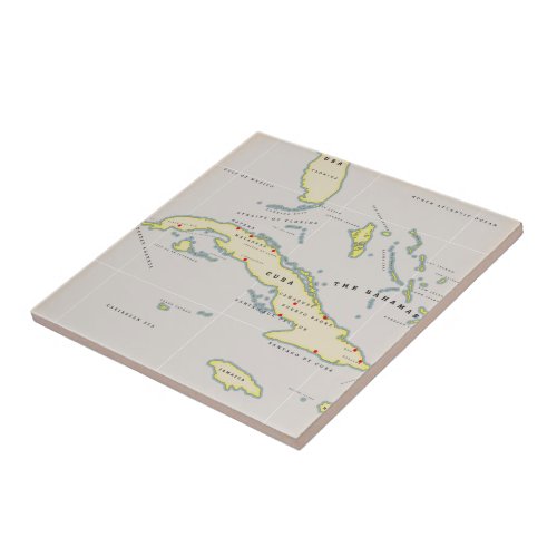 Illustrated map of Cuba Ceramic Tile