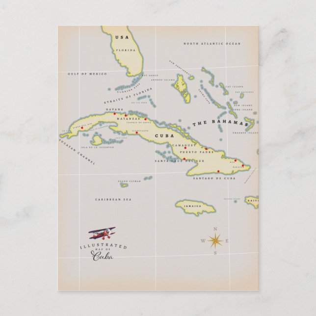 Illustrated map of Cuba Postcard (Front)