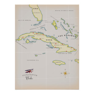 Illustrated map of Cuba Poster