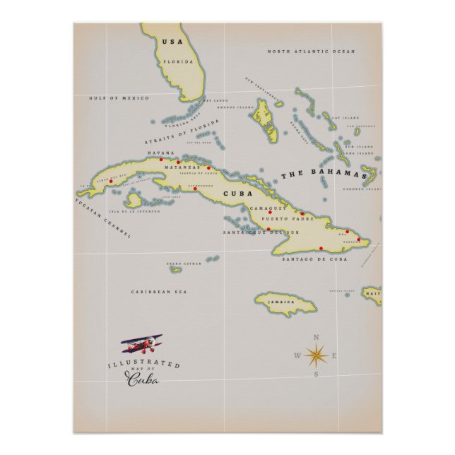 Illustrated map of Cuba Poster (Front)