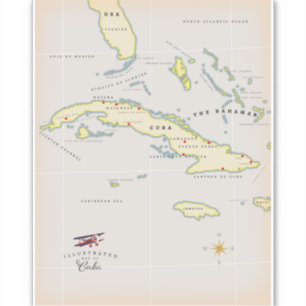 Illustrated map of Cuba Sticker