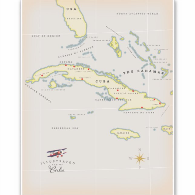 Illustrated map of Cuba Sticker (Front)