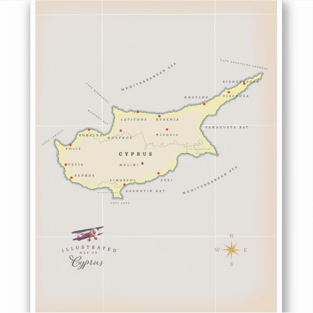 Illustrated map of Cyprus. Sticker (Front)