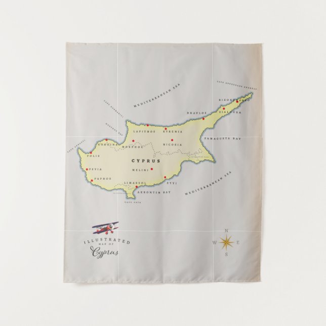 Illustrated map of Cyprus. Tapestry (Front)