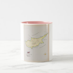 Illustrated map of Cyprus. Two-Tone Coffee Mug