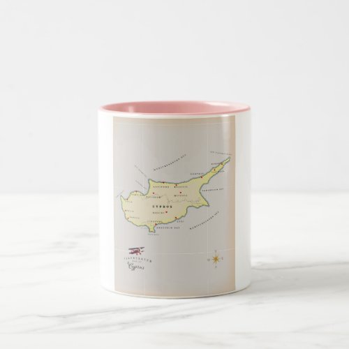 Illustrated map of Cyprus Two_Tone Coffee Mug