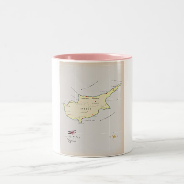 Illustrated map of Cyprus. Two-Tone Coffee Mug (Center)
