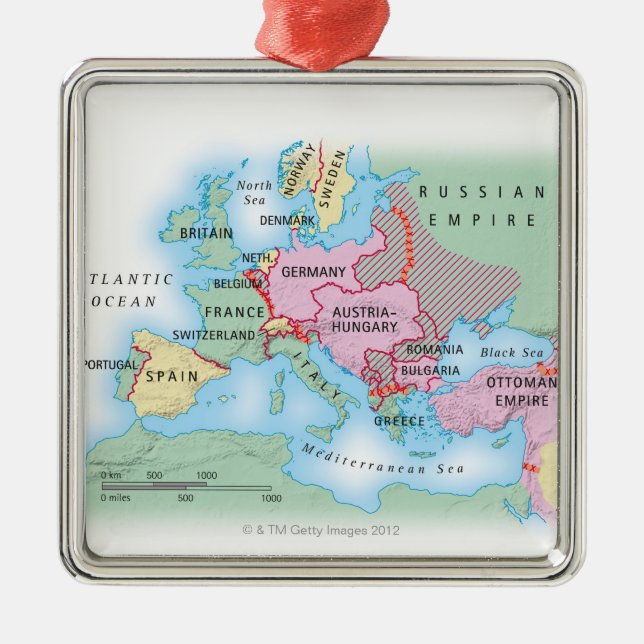 Illustrated Map of Europe Metal Ornament (Front)
