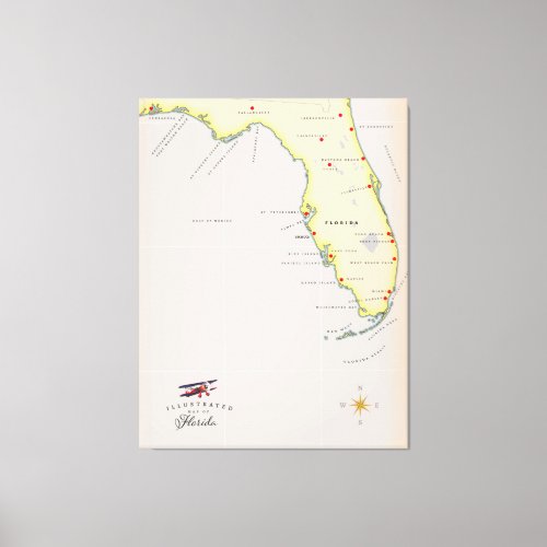 Illustrated map of Florida Canvas Print