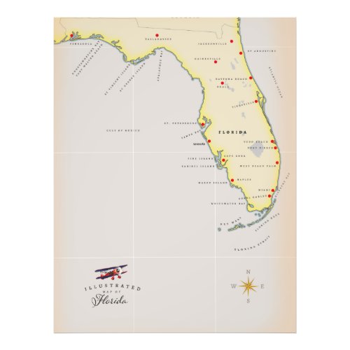 Illustrated map of Florida Photo Print