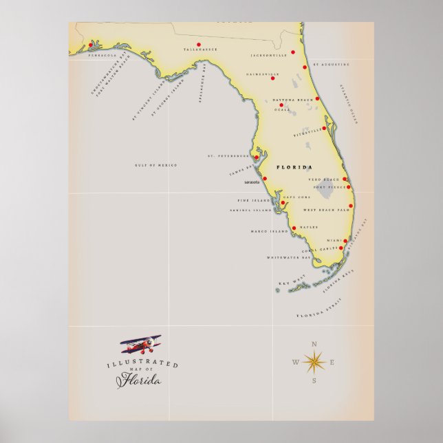 Illustrated map of Florida Poster (Front)