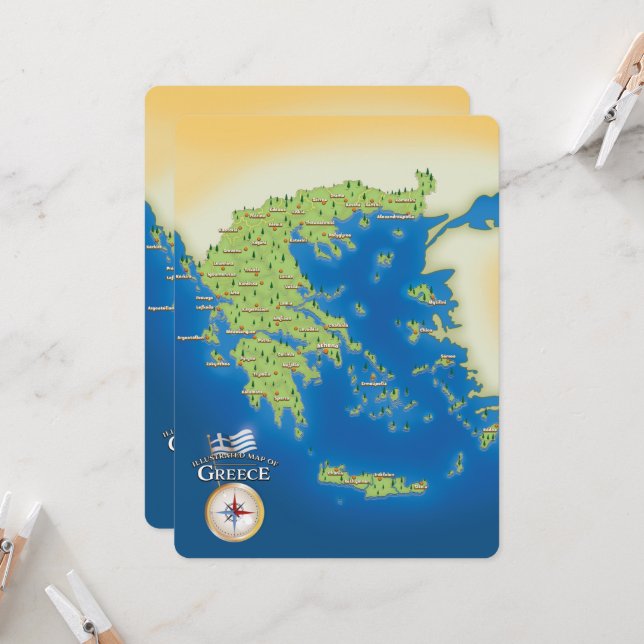 Illustrated Map Of Greece. (Front/Back In Situ)