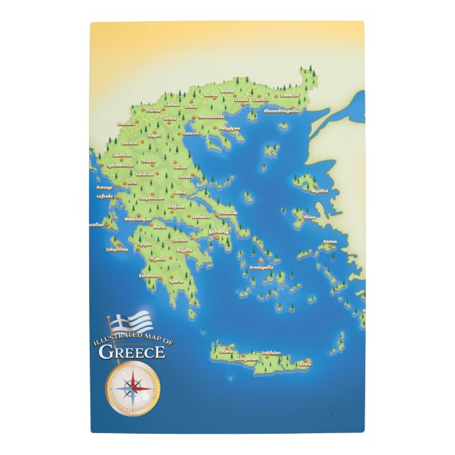 Illustrated Map Of Greece. Metal Print (Front)