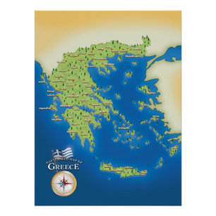 Illustrated Map Of Greece. Poster