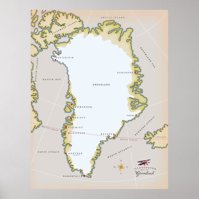 Illustrated map of Greenland Poster (Front)