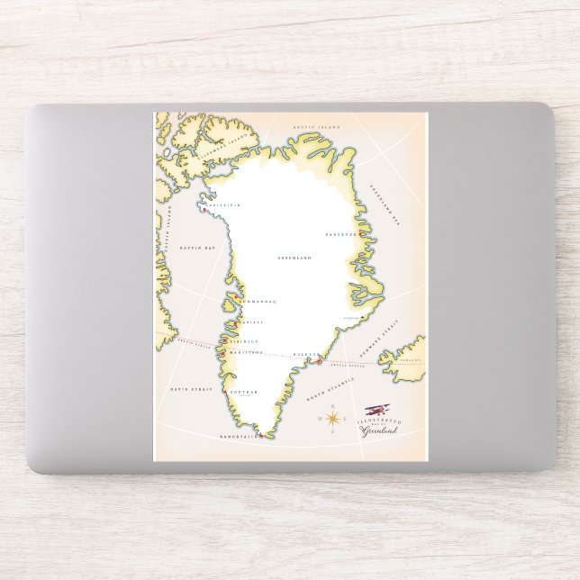 Illustrated map of Greenland Sticker (Computer)