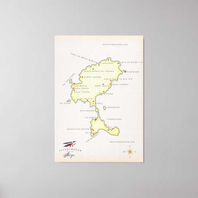 Illustrated map of Ibiza Canvas Print (Front)