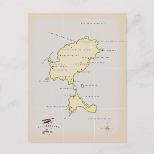 Illustrated map of Ibiza Postcard
