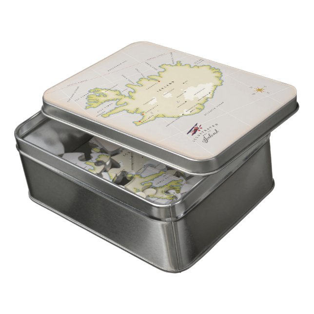 Illustrated map of Iceland Jigsaw Puzzle (Lid Open)