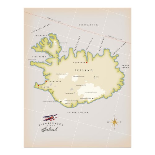 Illustrated map of Iceland Photo Print