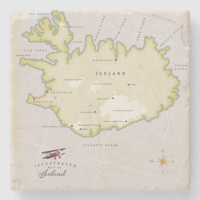 Illustrated map of Iceland Stone Coaster (Front)